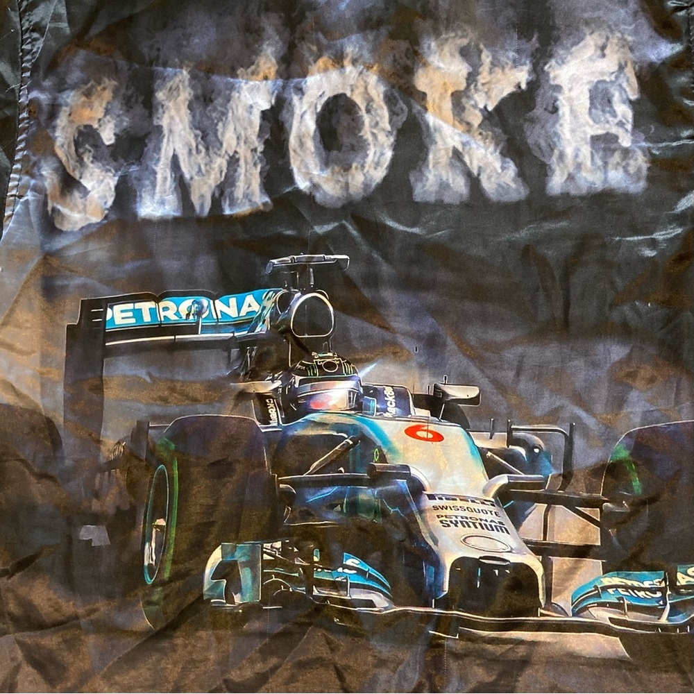 Copper Rivet Satin Men's Black Racing Graphic Shirt - thread pulls - Picture 7 of 12